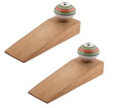 2 Pieces Pea Green Striped Ceramic Floral Door Stoppers